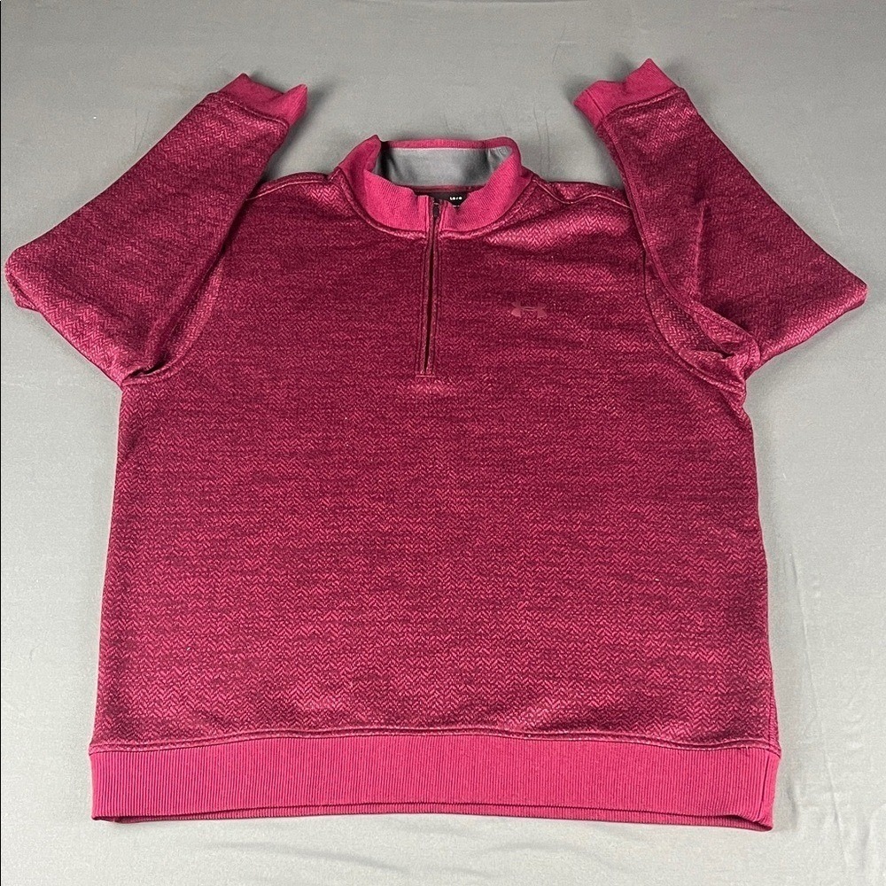 Under Armour 1/4 Zip Pullover Mens Large Pink ColdGear Herringbone